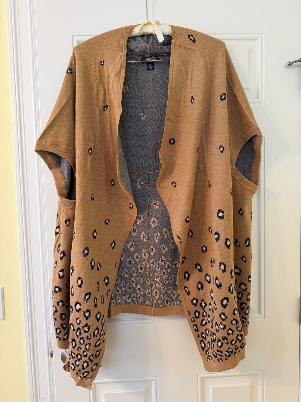 Lands' End Camel Leopard-Print Open-Front Cardigan Vest